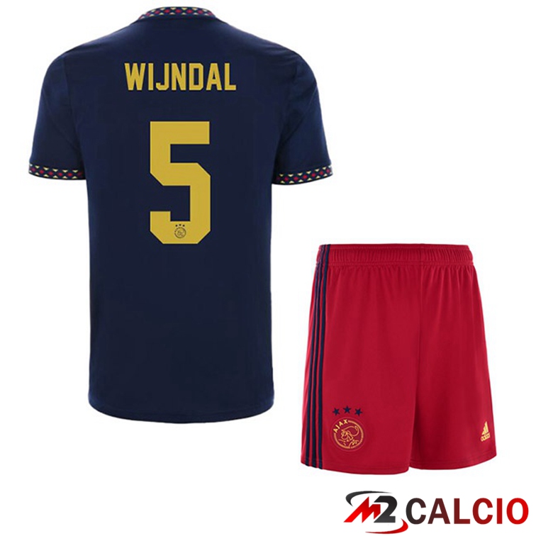 Maglie Calcio Personalizzate,Tute Calcio Squadre,Maglia Nazionale Italiana Calcio | Maglie Calcio AFC Ajax (Wijndal 5) Bambino Seconda Nero 2022/2023