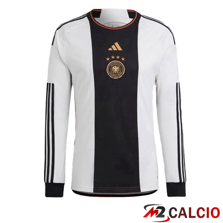 Maglie Calcio Personalizzate,Tute Calcio Squadre,Maglia Nazionale Italiana Calcio | Maglia Germania Prima Maniche Lunghe Nero Bianco Coppa del Mondo 2022