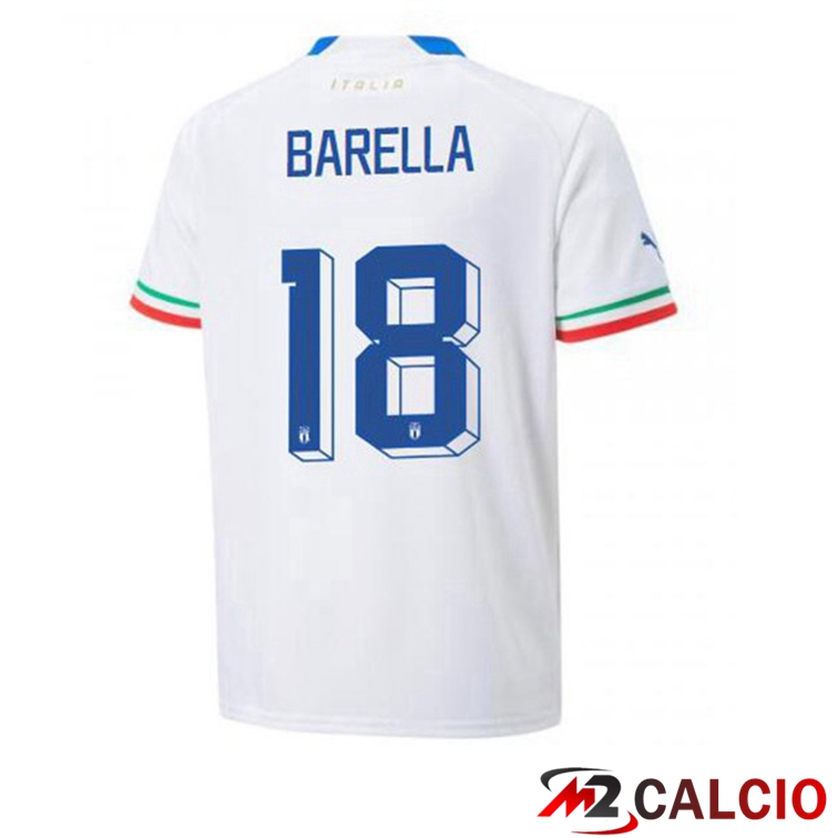 Maglie Calcio Personalizzate,Tute Calcio Squadre,Maglia Nazionale Italiana Calcio | Maglie Calcio Italia (Barella 18) Seconda Bianco 2022/2023