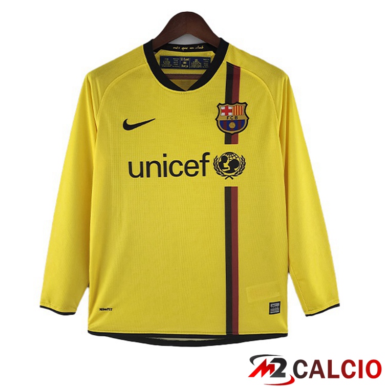 Maglie Calcio Personalizzate,Tute Calcio Squadre,Maglia Nazionale Italiana Calcio | Maglie Calcio FC Barcellona Retro Seconda Maniche Lunghe Giallo 2008-2009