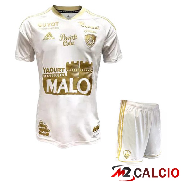 Maglie Calcio Personalizzate,Tute Calcio Squadre,Maglia Nazionale Italiana Calcio | Maglie Calcio Stade Brestois Bambino Seconda Bianco 2022/2023