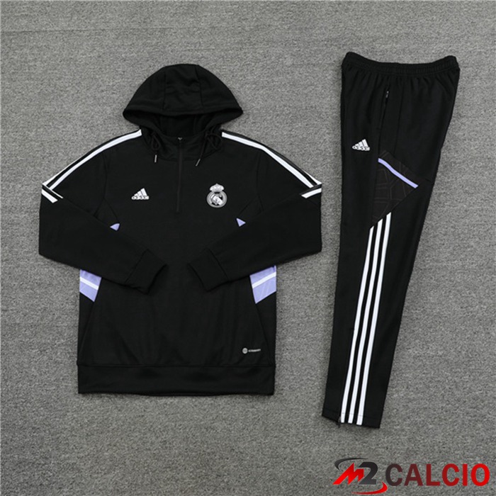 Insieme Giacca Con Cappuccio Tuta Real Madrid Nero 2022/2023