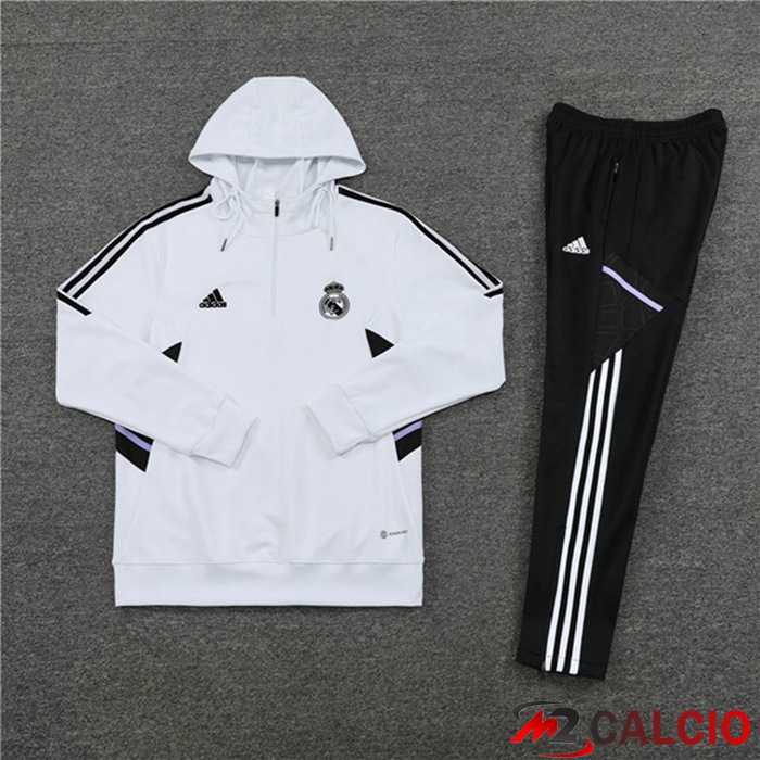 Insieme Giacca Con Cappuccio Tuta Real Madrid Bianco 2022/2023