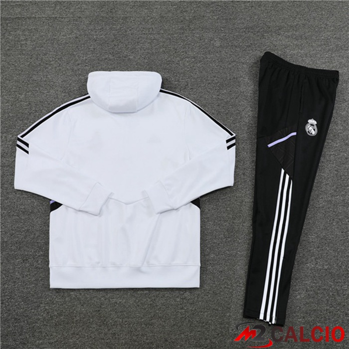Insieme Giacca Con Cappuccio Tuta Real Madrid Bianco 2022/2023