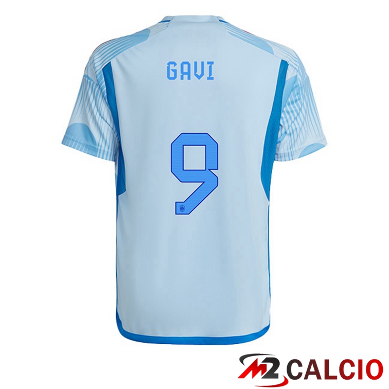 Maglie Calcio Personalizzate,Tute Calcio Squadre,Maglia Nazionale Italiana Calcio | Maglie Calcio Spagna (GAVI 9) Seconda Blu Bianco Coppa Del Mondo 2022