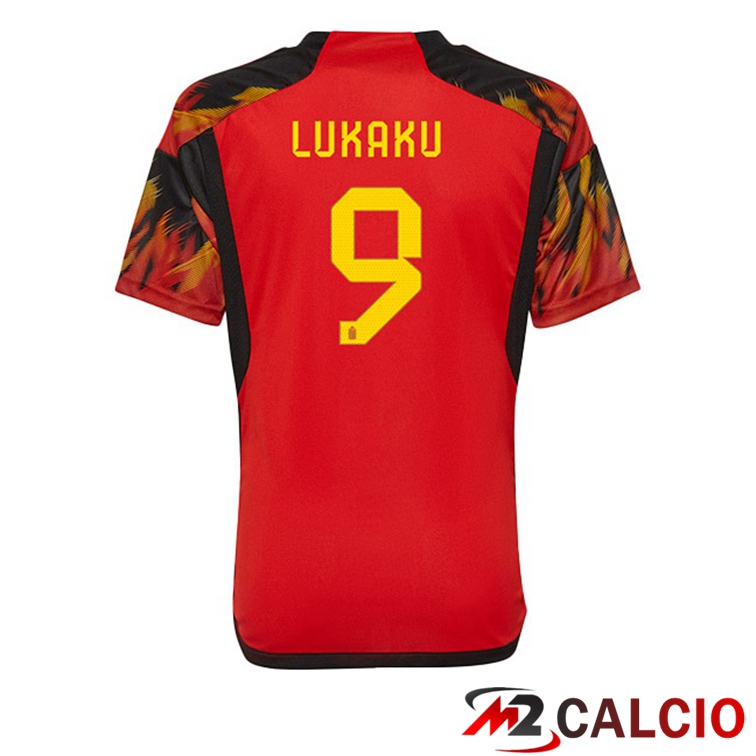 Maglie Calcio Belgio (LUKAKU 9) Prima Rosso Coppa Del Mondo 2022
