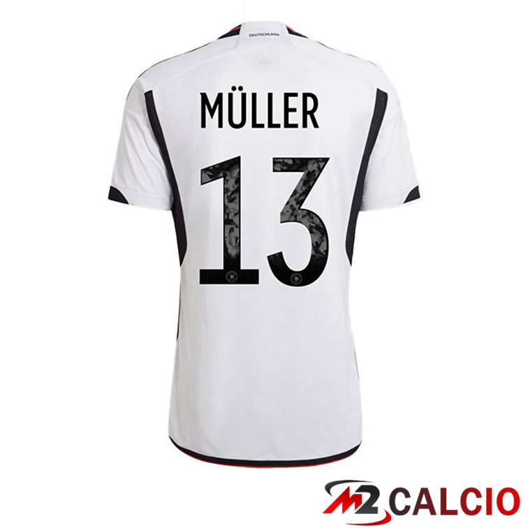Maglie Calcio Personalizzate,Tute Calcio Squadre,Maglia Nazionale Italiana Calcio | Maglie Calcio Germania (MÜLLER 13) Prima Nero Bianco Coppa Del Mondo 2022