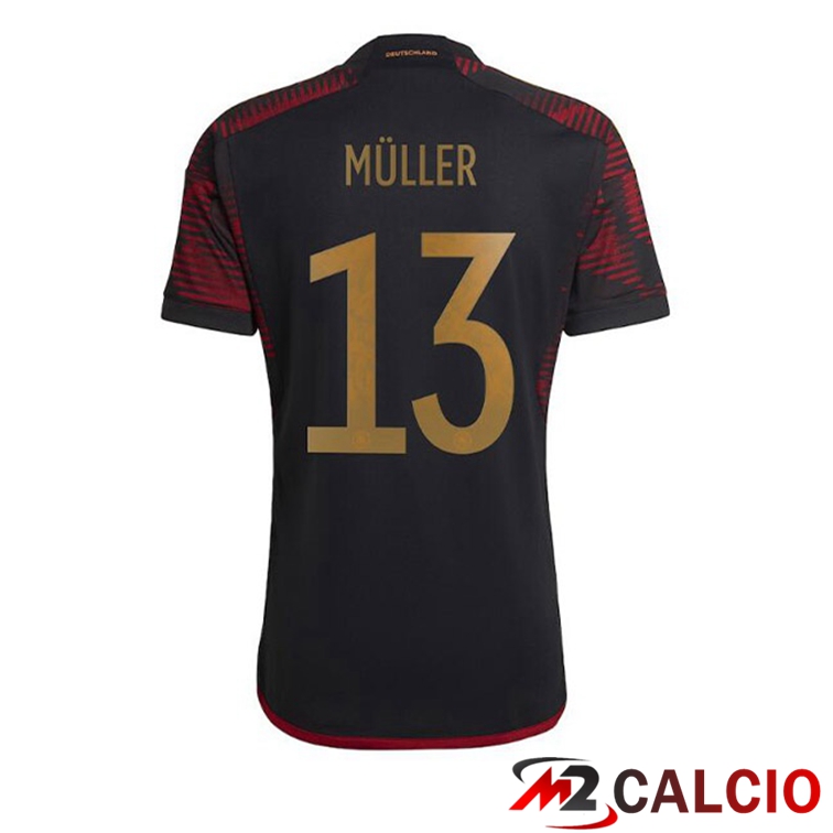 Maglie Calcio Personalizzate,Tute Calcio Squadre,Maglia Nazionale Italiana Calcio | Maglie Calcio Germania (MÜLLER 13) Seconda Nero Coppa Del Mondo 2022