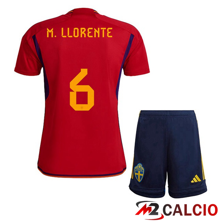 Maglie Calcio Spagna (M.LLORENTE 6) Bambino Prima Rosso 2022/2023