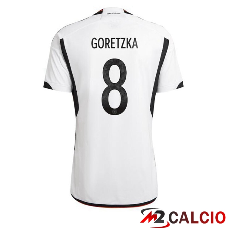 Maglie Calcio Personalizzate,Tute Calcio Squadre,Maglia Nazionale Italiana Calcio | Maglie Calcio Germania (GORETZKA 8) Prima Nero Bianco 2022/2023