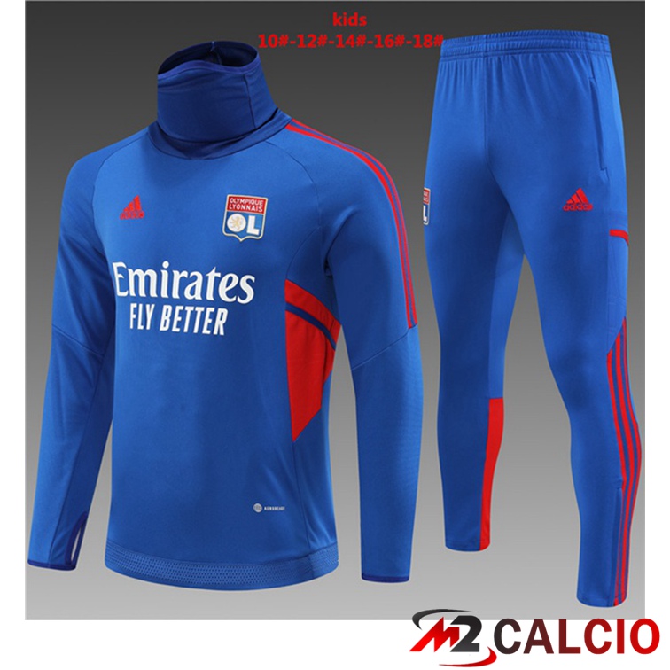 Maglie Calcio Personalizzate,Tute Calcio Squadre,Maglia Nazionale Italiana Calcio | Tuta Calcio Lyon OL Collo Alto Bambino Blu 2022/2023