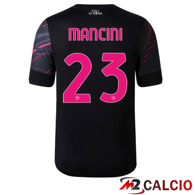 Maglie Calcio Personalizzate,Tute Calcio Squadre,Maglia Nazionale Italiana Calcio | Maglie Calcio AS Roma (MANCINI 23) Terza Nero 2022/2023