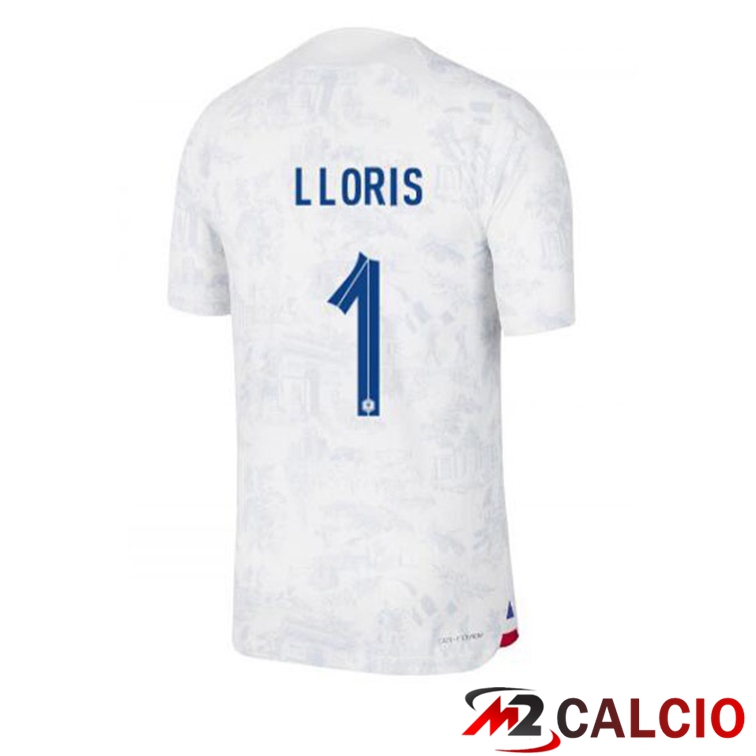 Maglie Calcio Personalizzate,Tute Calcio Squadre,Maglia Nazionale Italiana Calcio | Maglie Calcio Francia (LLORIS 1) Seconda Bianco Coppa Del Mondo 2022