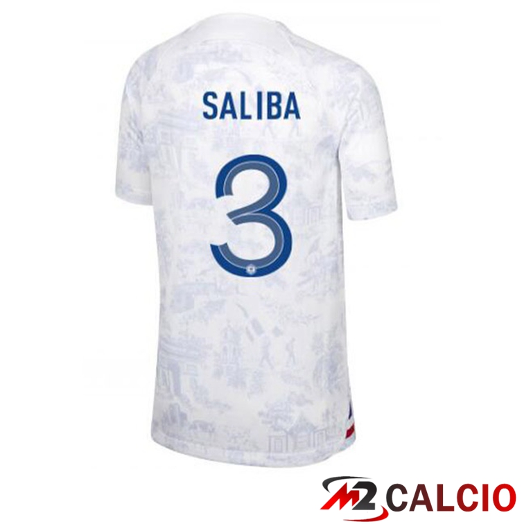 Maglie Calcio Personalizzate,Tute Calcio Squadre,Maglia Nazionale Italiana Calcio | Maglie Calcio Francia (SALIBA 3) Seconda Bianco Coppa Del Mondo 2022
