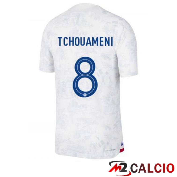 Maglie Calcio Personalizzate,Tute Calcio Squadre,Maglia Nazionale Italiana Calcio | Maglie Calcio Francia (TCHOUAMENI 8) Seconda Bianco Coppa Del Mondo 2022