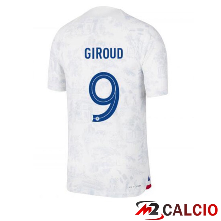Maglie Calcio Personalizzate,Tute Calcio Squadre,Maglia Nazionale Italiana Calcio | Maglie Calcio Francia (GIROUD 9) Seconda Bianco Coppa Del Mondo 2022