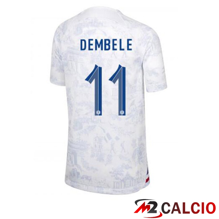 Maglie Calcio Personalizzate,Tute Calcio Squadre,Maglia Nazionale Italiana Calcio | Maglie Calcio Francia (DEMBELE 11) Seconda Bianco Coppa Del Mondo 2022