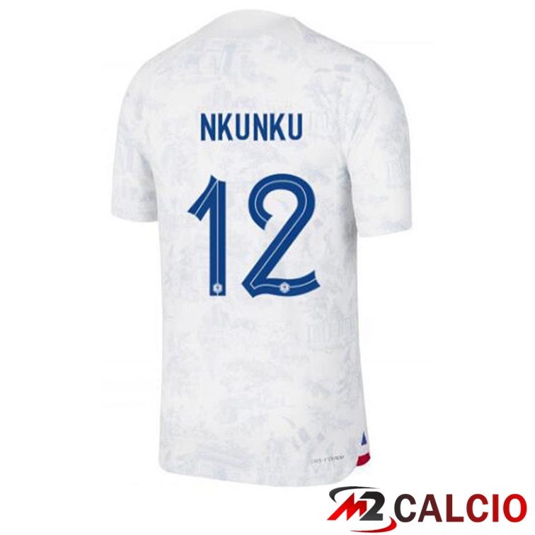 Maglie Calcio Personalizzate,Tute Calcio Squadre,Maglia Nazionale Italiana Calcio | Maglie Calcio Francia (NKUNKU 12) Seconda Bianco Coppa Del Mondo 2022
