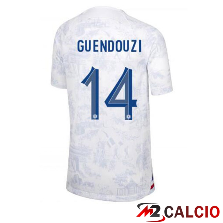 Maglie Calcio Personalizzate,Tute Calcio Squadre,Maglia Nazionale Italiana Calcio | Maglie Calcio Francia (GUENDOUZI 14) Seconda Bianco Coppa Del Mondo 2022