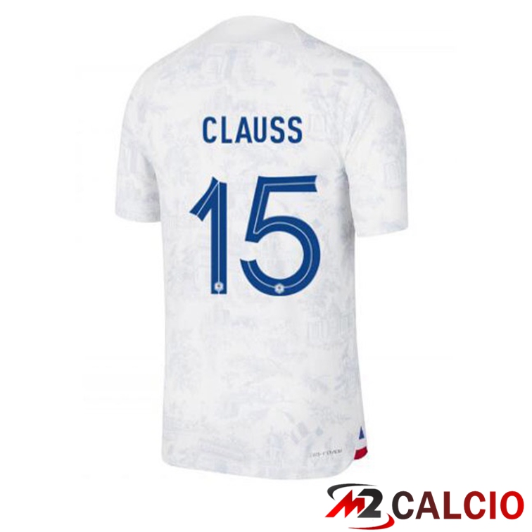 Maglie Calcio Personalizzate,Tute Calcio Squadre,Maglia Nazionale Italiana Calcio | Maglie Calcio Francia (CLAUSS 15) Seconda Bianco Coppa Del Mondo 2022