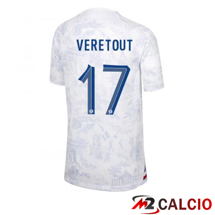 Maglie Calcio Personalizzate,Tute Calcio Squadre,Maglia Nazionale Italiana Calcio | Maglie Calcio Francia (VERETOUT 17) Seconda Bianco Coppa Del Mondo 2022