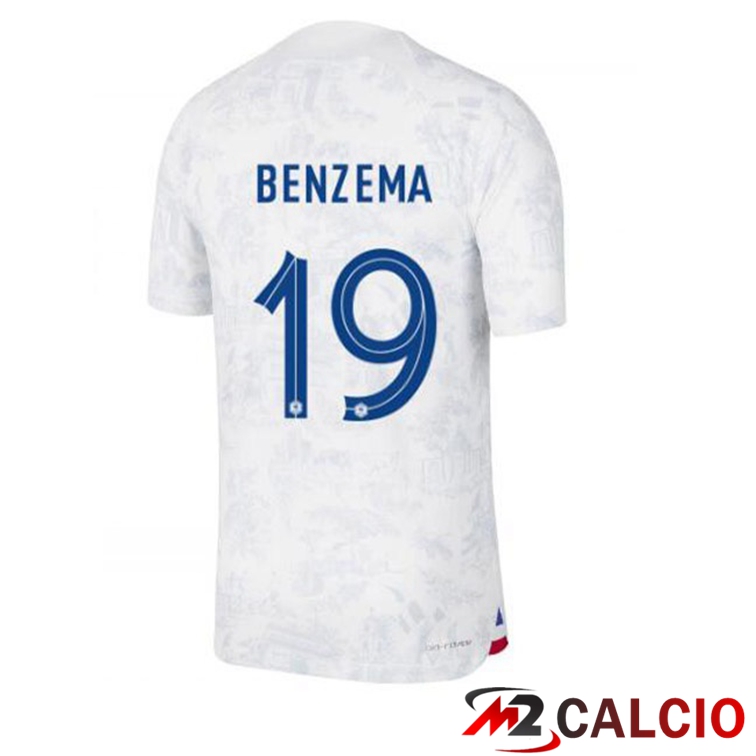 Maglie Calcio Personalizzate,Tute Calcio Squadre,Maglia Nazionale Italiana Calcio | Maglie Calcio Francia (BENZEMA 19) Seconda Bianco Coppa Del Mondo 2022