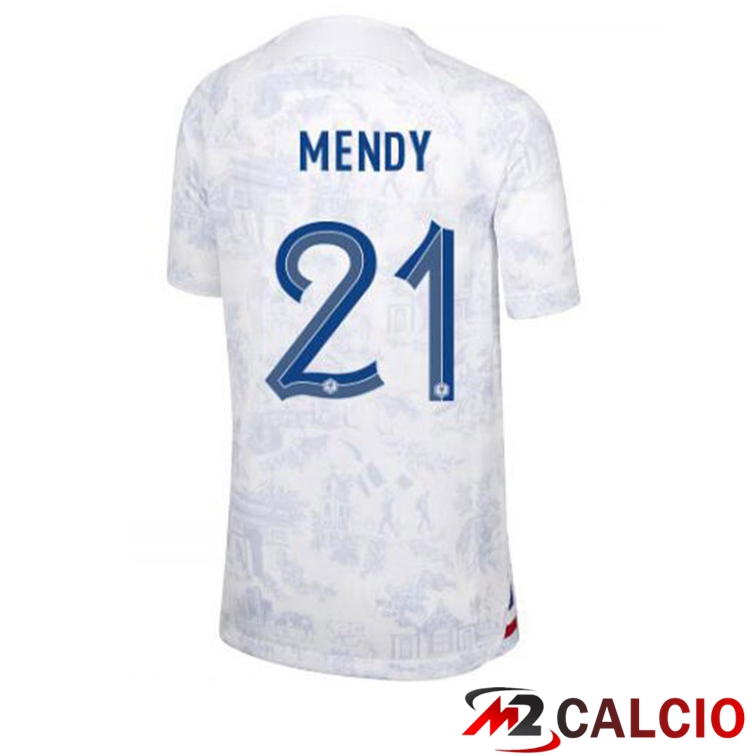 Maglie Calcio Personalizzate,Tute Calcio Squadre,Maglia Nazionale Italiana Calcio | Maglie Calcio Francia (MENDY 21) Seconda Bianco Coppa Del Mondo 2022