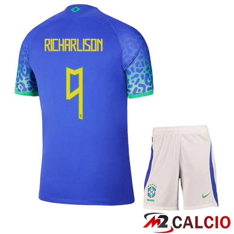 Maglie Calcio Personalizzate,Tute Calcio Squadre,Maglia Nazionale Italiana Calcio | Maglie Calcio Brasile (RICHARLISON 9) Bambino Seconda Blu Coppa Del Mondo 2022