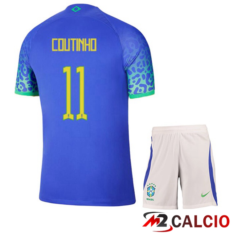 Maglie Calcio Personalizzate,Tute Calcio Squadre,Maglia Nazionale Italiana Calcio | Maglie Calcio Brasile (COUTINHO 11) Bambino Seconda Blu Coppa Del Mondo 2022