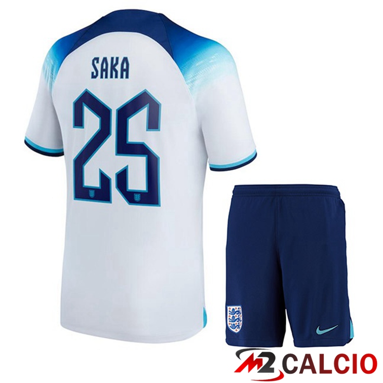 Maglie Calcio Inghilterra (SAKA 25) Bambino Prima Bianco 2022/2023