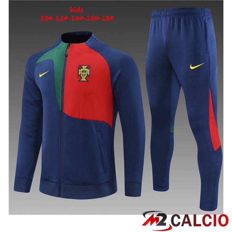 Maglie Calcio Personalizzate,Tute Calcio Squadre,Maglia Nazionale Italiana Calcio | Insieme Tuta Calcio - Giacca Portogallo Bambino Blu Reale 2022/2023
