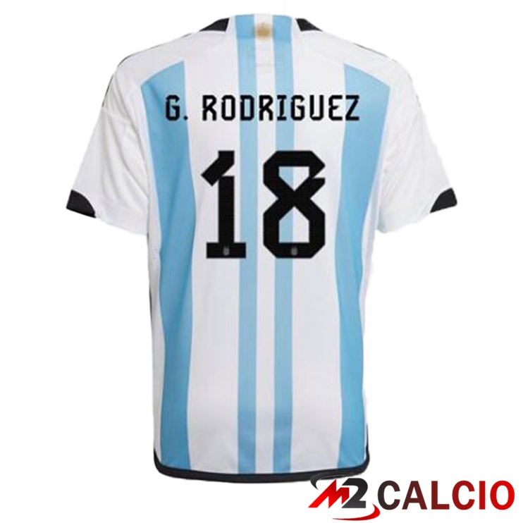 Maglie Calcio Personalizzate,Tute Calcio Squadre,Maglia Nazionale Italiana Calcio | Maglie Calcio Argentina (G. RODRIGUEZ 18) Prima Blu Bianco Coppa Del Mondo 2022