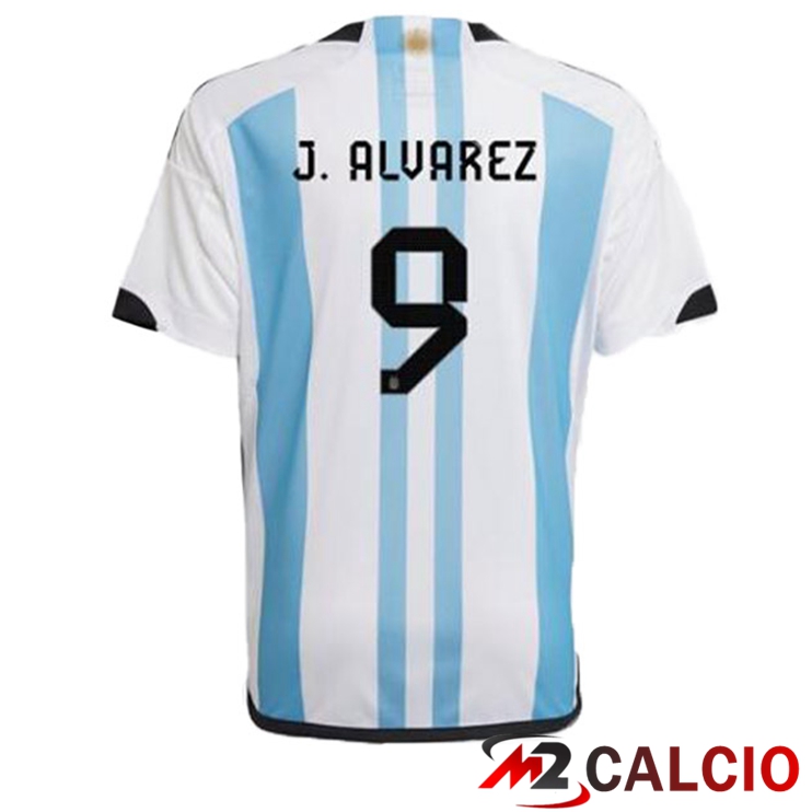 Maglie Calcio Personalizzate,Tute Calcio Squadre,Maglia Nazionale Italiana Calcio | Maglie Calcio Argentina (J. ALVAREZ 9) Prima Blu Bianco Coppa Del Mondo 2022