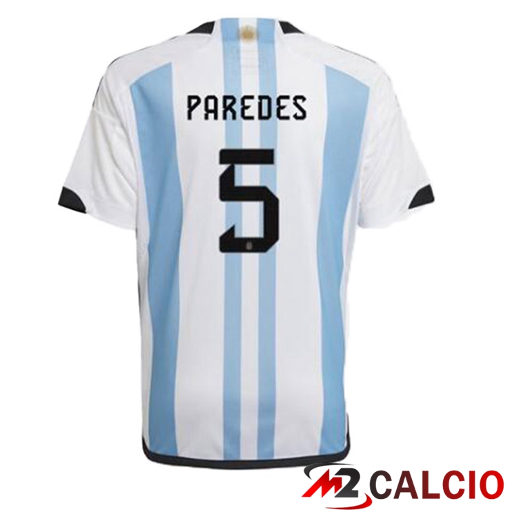 Maglie Calcio Personalizzate,Tute Calcio Squadre,Maglia Nazionale Italiana Calcio | Maglie Calcio Argentina (PAREDES 5) Prima Blu Bianco Coppa Del Mondo 2022