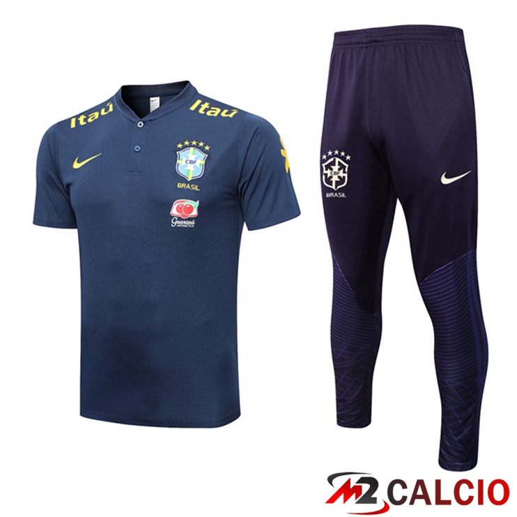 Maglie Calcio Personalizzate,Tute Calcio Squadre,Maglia Nazionale Italiana Calcio | Maglia Polo Brasile + Pantaloni Blu Reale 2023/2024