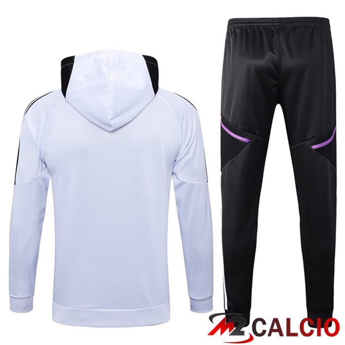 Insieme Giacca Con Cappuccio Tuta Real Madrid Bianco 2023/2024