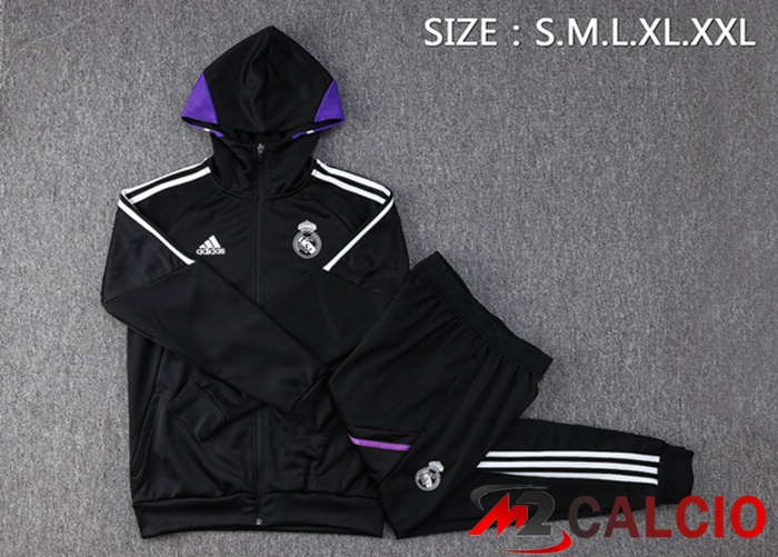 Insieme Giacca Con Cappuccio Tuta Real Madrid Nero 2023/2024
