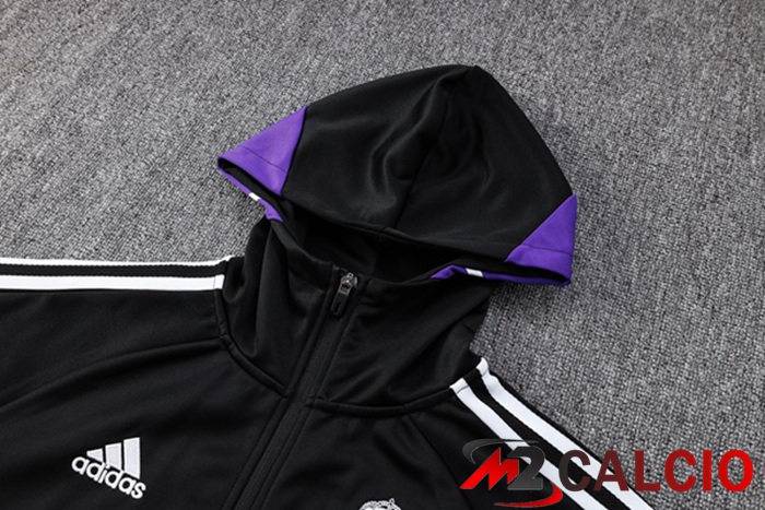 Insieme Giacca Con Cappuccio Tuta Real Madrid Nero 2023/2024
