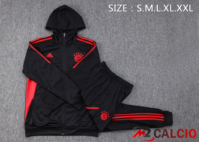 Insieme Giacca Con Cappuccio Tuta Bayern Monaco Nero 2023/2024