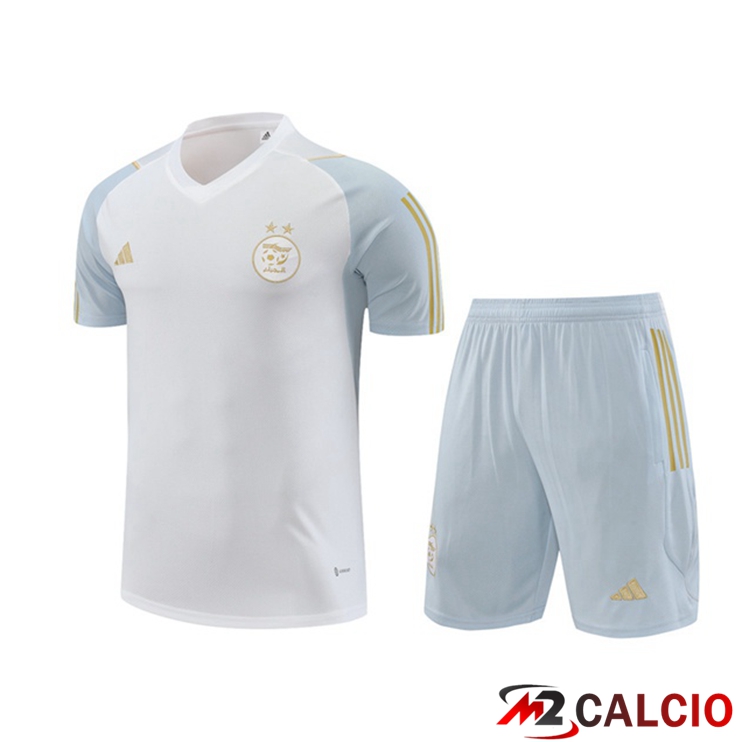 Maglie Calcio Personalizzate,Tute Calcio Squadre,Maglia Nazionale Italiana Calcio | T Shirt Allenamento Algeria + Pantaloncini Bianco 2023/2024