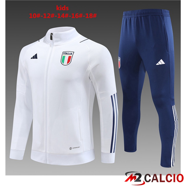 Maglie Calcio Personalizzate,Tute Calcio Squadre,Maglia Nazionale Italiana Calcio | Insieme Tuta Calcio - Giacca Italia Bambino Bianco 2023/2024