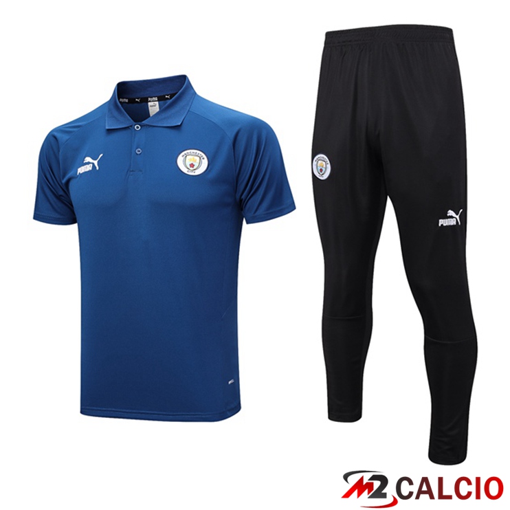 Maglie Calcio Personalizzate,Tute Calcio Squadre,Maglia Nazionale Italiana Calcio | Maglia Polo Manchester City + Pantaloni Blu Reale 2023/2024