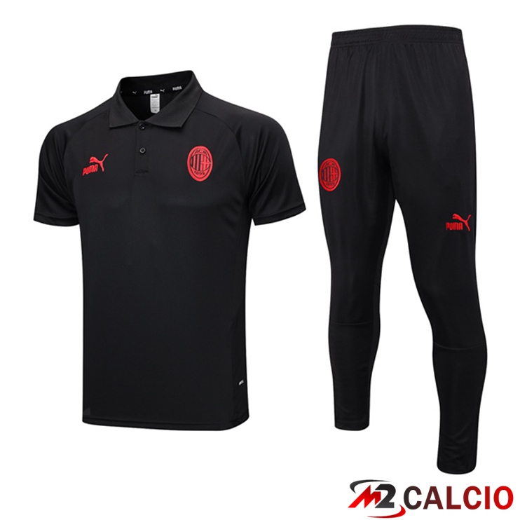 Maglie Calcio Personalizzate,Tute Calcio Squadre,Maglia Nazionale Italiana Calcio | Maglia Polo AC Milan + Pantaloni Nero 2023/2024