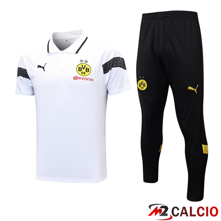 Maglie Calcio Personalizzate,Tute Calcio Squadre,Maglia Nazionale Italiana Calcio | Maglia Polo Dortmund BVB + Pantaloni Bianco 2023/2024