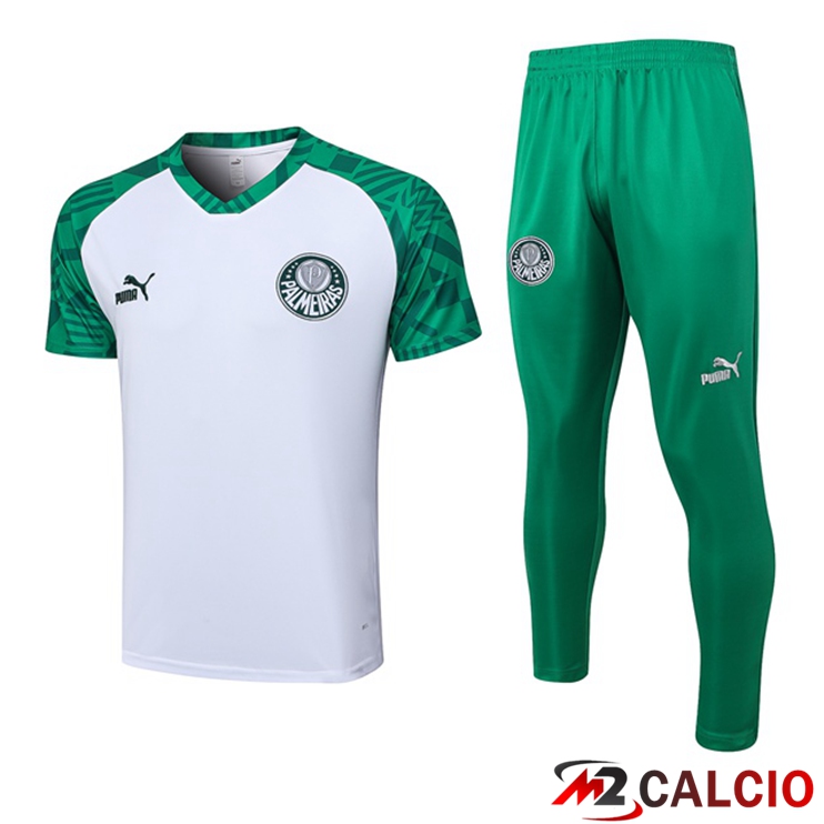 Maglie Calcio Personalizzate,Tute Calcio Squadre,Maglia Nazionale Italiana Calcio | T Shirt Allenamento Palmeiras + Pantaloni Bianco 2023/2024