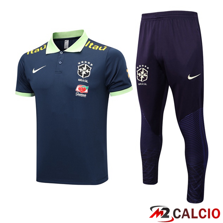 Maglie Calcio Personalizzate,Tute Calcio Squadre,Maglia Nazionale Italiana Calcio | Maglia Polo Brasile + Pantaloni Blu Reale 2023/2024