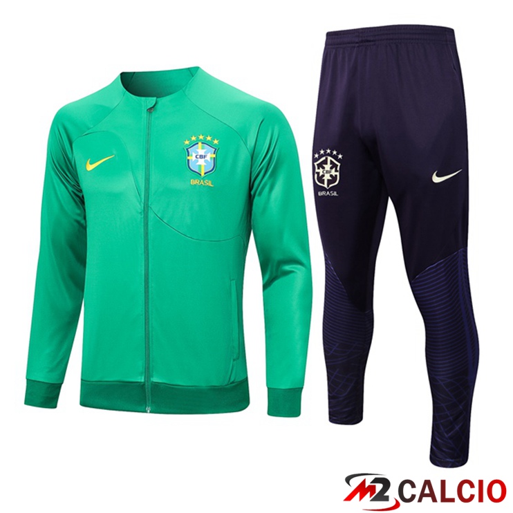 Maglie Calcio Personalizzate,Tute Calcio Squadre,Maglia Nazionale Italiana Calcio | Insieme Tuta Calcio - Giacca Brasile Verde 2023/2024