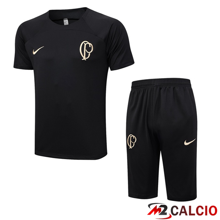 Maglie Calcio Personalizzate,Tute Calcio Squadre,Maglia Nazionale Italiana Calcio | T Shirt Allenamento Corinthians + Pantaloncini Nero 2023/2024