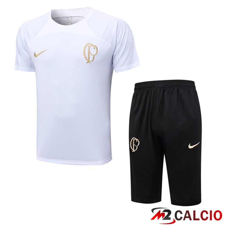 Maglie Calcio Personalizzate,Tute Calcio Squadre,Maglia Nazionale Italiana Calcio | T Shirt Allenamento Corinthians + Pantaloncini Bianco 2023/2024