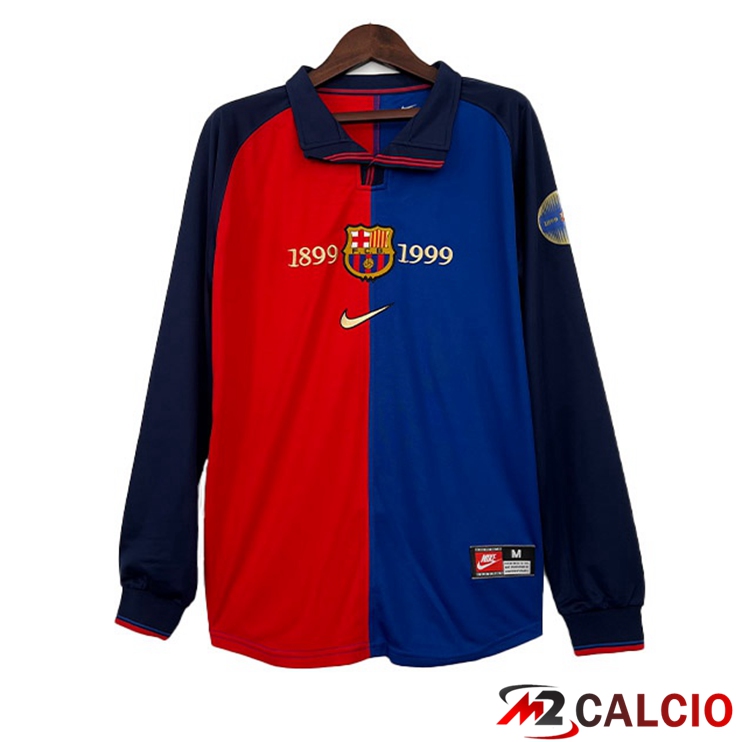Maglie Calcio Personalizzate,Tute Calcio Squadre,Maglia Nazionale Italiana Calcio | Maglie Calcio FC Barcellona Retro 100° Anniversario Manica Lunga Rosso Blu